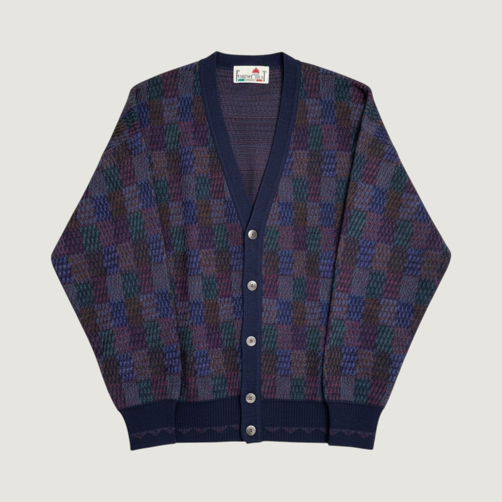 Vintage 90s Italian Knit Multi Colorblock Cardigan Sweater Mens Large Florence